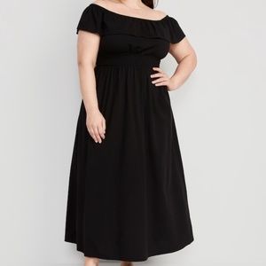 Waist-Defined Ruffled Off-The-Shoulder Smocked Maxi Dress